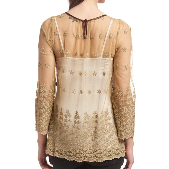 Ryu cocoa sheer lace top NWT - Picture 2 of 2